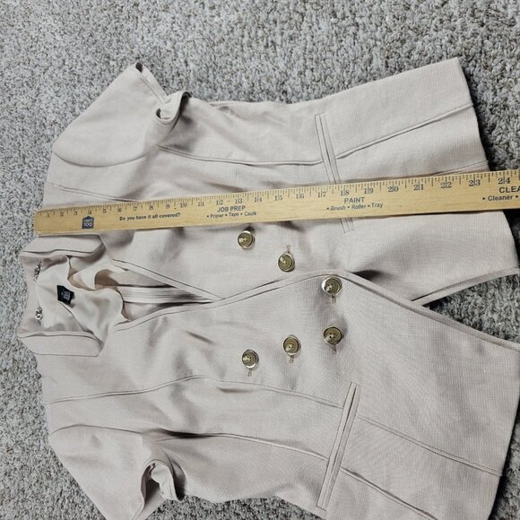 White House Black Market Blazer Womens 14 Beige Linen Blend Lined Short Sleeve - Picture 4 of 8